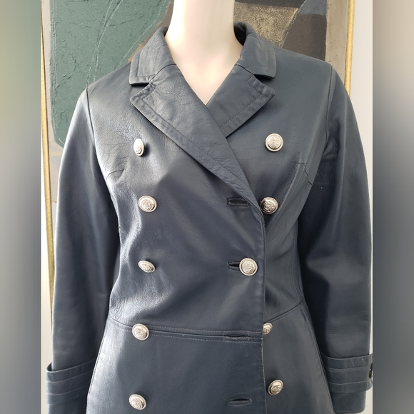 Vintage Double-breasted Leather Coat - Picture 4 of 16